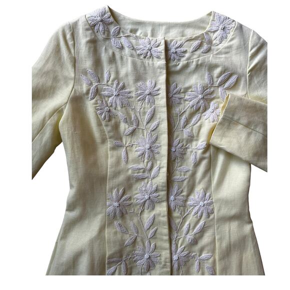 Anthropology Plenty Yellow Linen & White embroidered Beaded Coat size 6 - Picture 16 of 17
